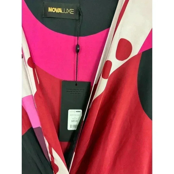 Fashion Nova NOVA LUXE Pink/Black Maxi Dress Size XS. Sexy Long Sleeve Vneck - Picture 9 of 11